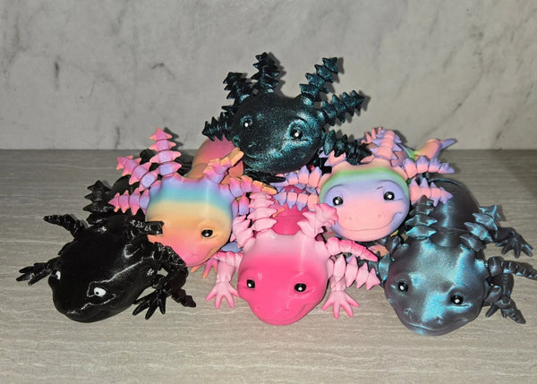 Smiling Axolotl 3D printed articulated flexi toy by Cosmic 3D Creations