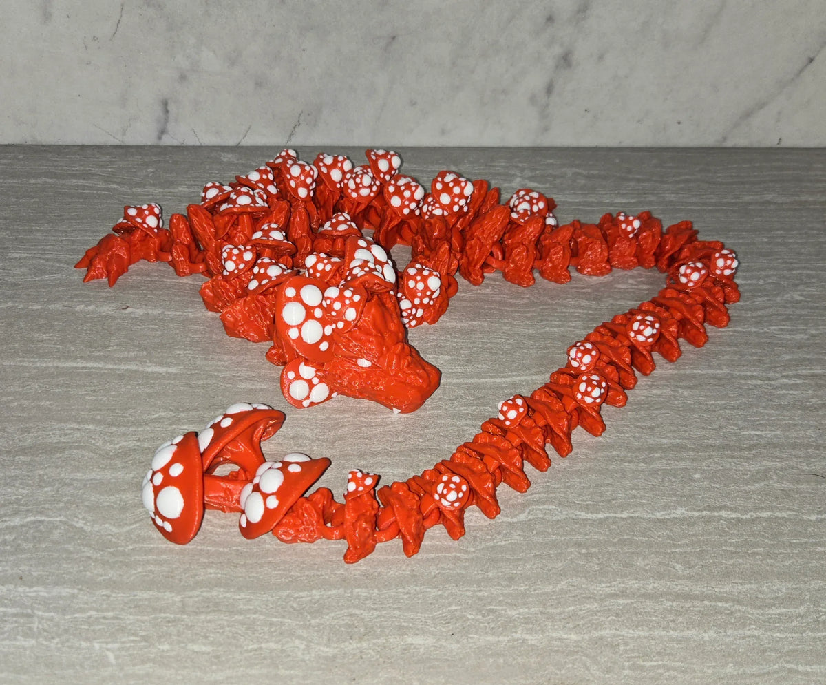 Mushroom Dragon 3D printed articulated flexi toy by Cosmic 3D Creations