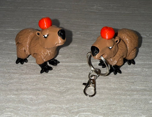 3d Printed Capybara With Apple | Articulating Figurine | Flexi