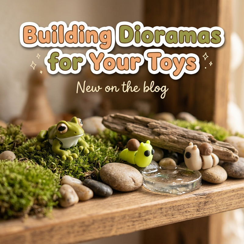 Building Dioramas for Your Toys: blog cover from Cosmic 3D Creations with 3D printed flexi toys