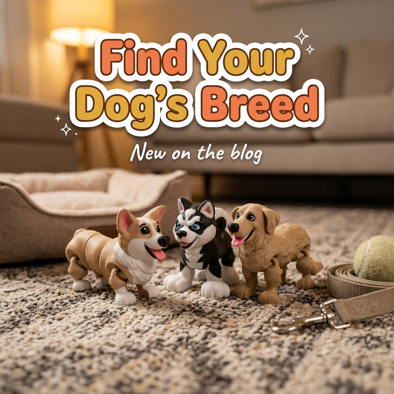 Find Your Dog's Breed: blog cover from Cosmic 3D Creations with 3D printed flexi toys