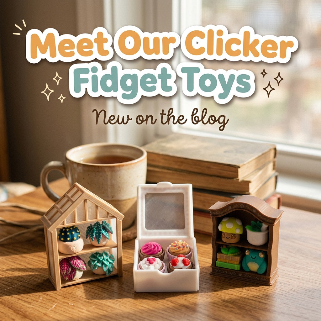Meet Our Clicker Fidget Toys: blog cover from Cosmic 3D Creations with 3D printed flexi toys