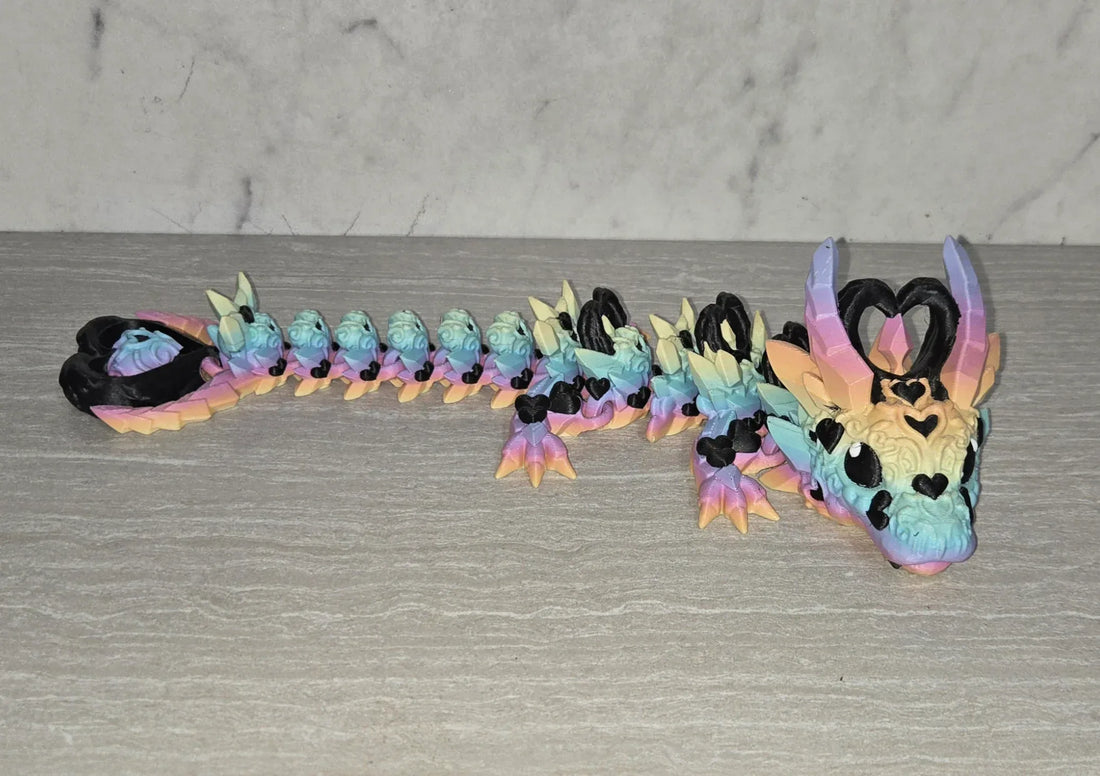 3d Printed Crystal Heart Dragon | Articulating Figurine | Flexi Animal - Cosmic 3d Creations
