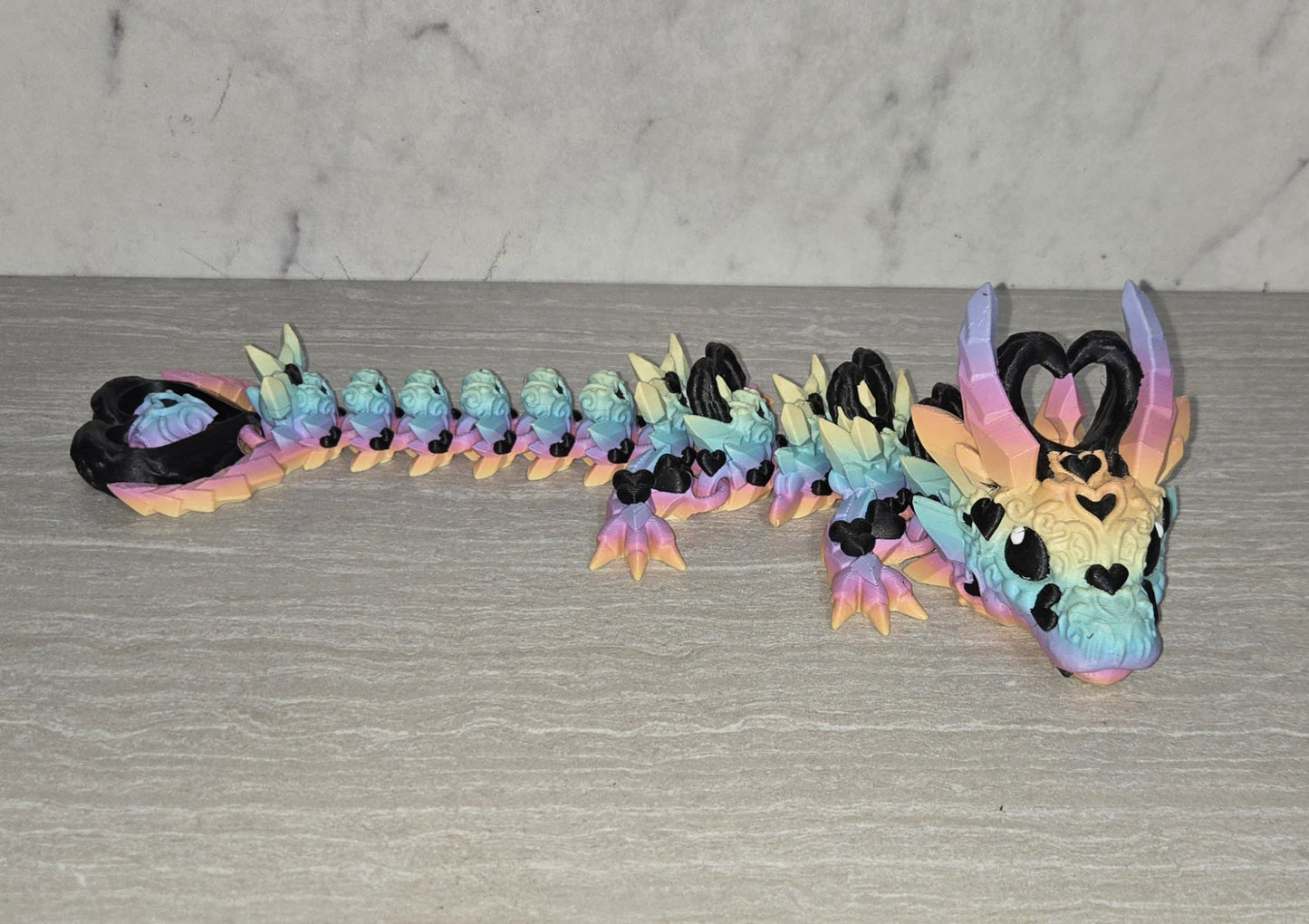 3d Printed Crystal Heart Dragon | Articulating Figurine | Flexi Animal