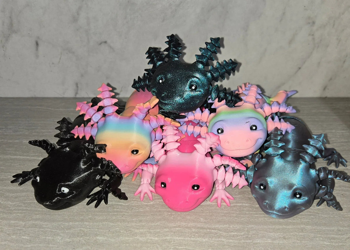 Smiling Axolotl 3D printed articulated flexi toy by Cosmic 3D Creations
