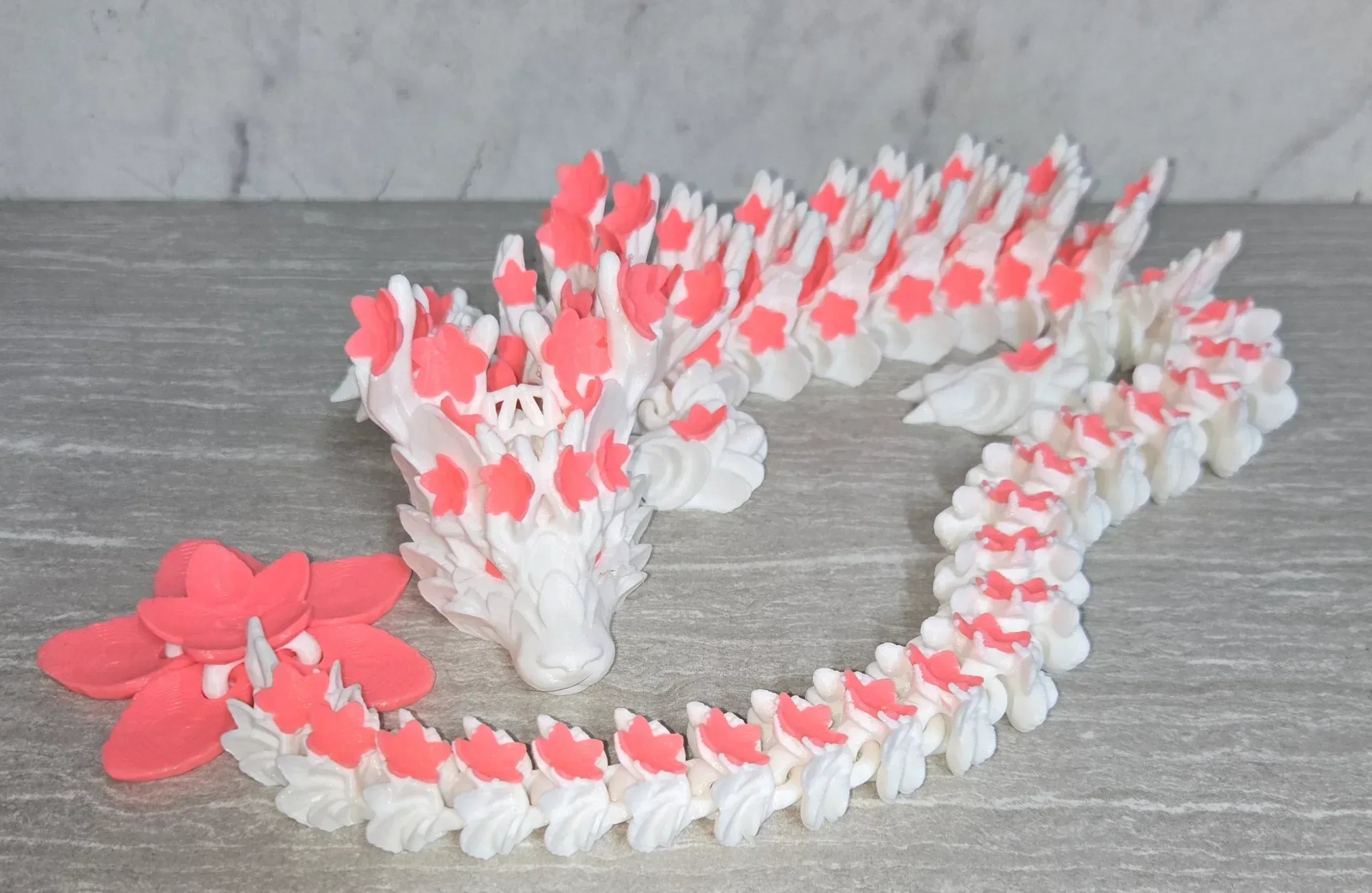 3d Printed Cherry Blossom Dragon | Articulating Figurine | Flexi Animal - Cosmic 3d Creations