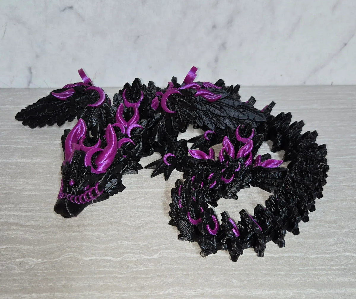 Lunar Dragon 3D printed articulated flexi toy by Cosmic 3D Creations