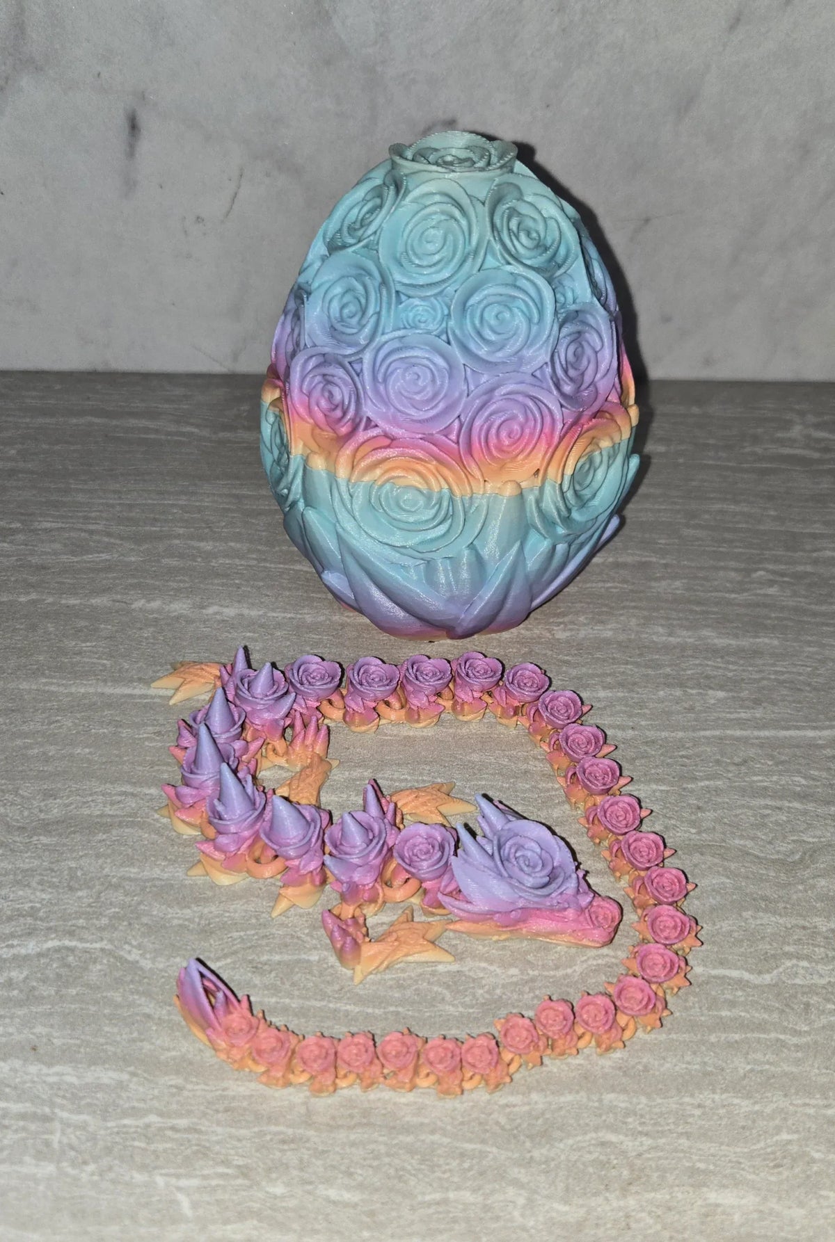 Rose Dragon 3D printed flexi dragon egg - view 3
