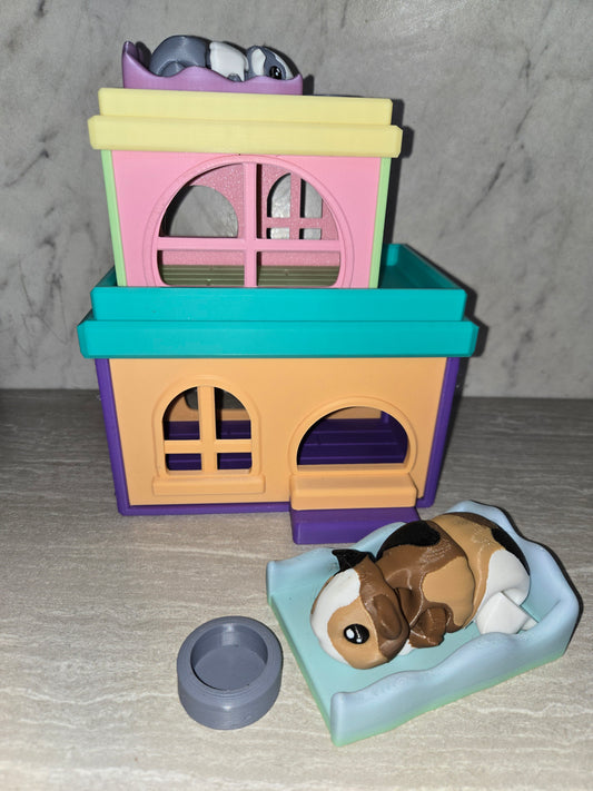 3d Printed Guinea Pig w/House | Articulating Figurine | Flexi Animal