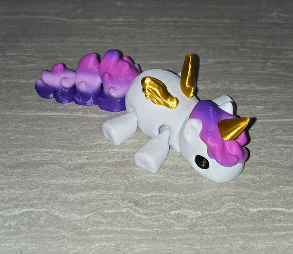 Unicorn 3D printed articulated flexi toy by Cosmic 3D Creations