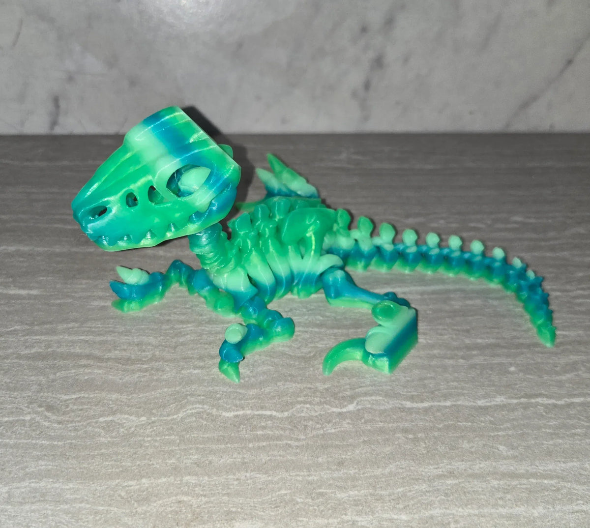 Skeleton Raptor 3D printed flexi toy - view 2