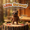 Little Werewolf 3D printed articulated flexi toy by Cosmic 3D Creations, on a tree stump with moss and pine cones