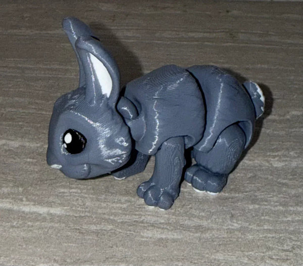 Grey Bunny 3D printed articulated flexi toy by Cosmic 3D Creations