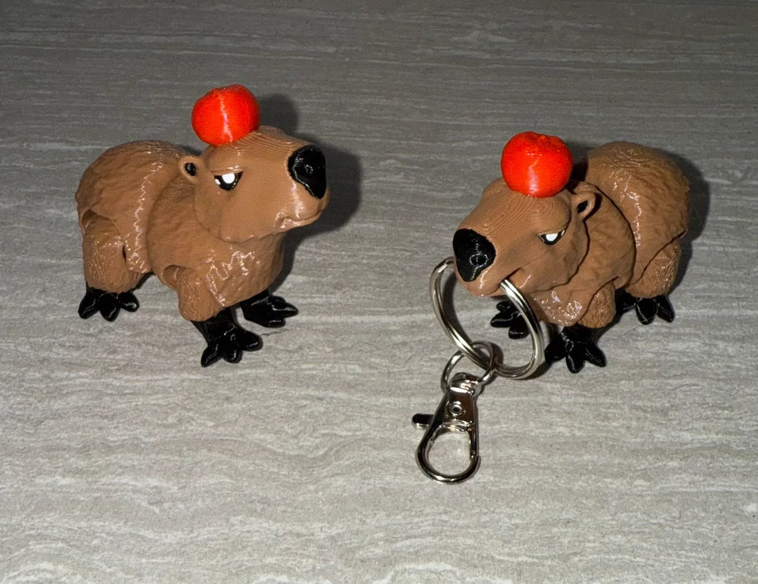 3d Printed Capybara With Apple | Articulating Figurine | Flexi - Cosmic 3d Creations