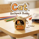 Cat Backpack Buddy 3D printed clicker fidget keychain on a school desk