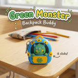 Green Monster Backpack Buddy 3D printed clicker fidget keychain on a school desk