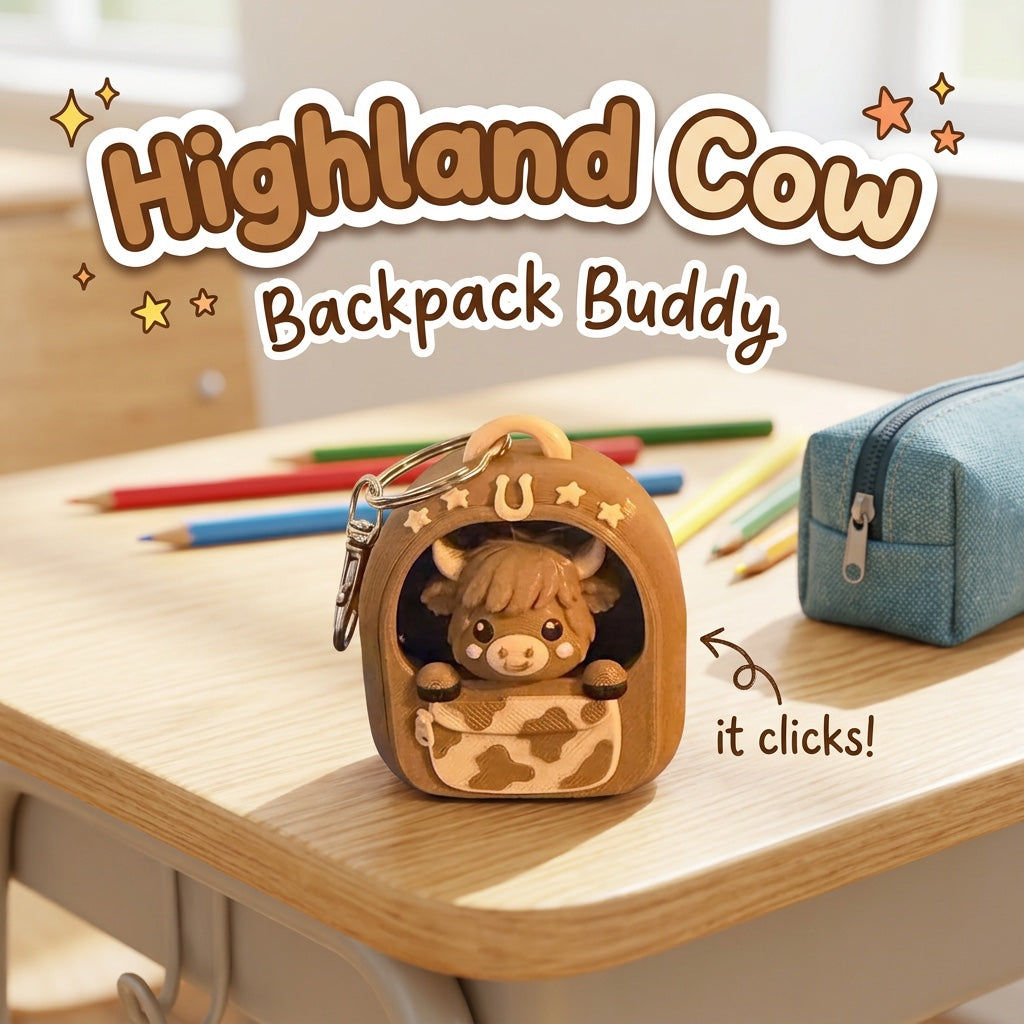 Highland Cow Backpack Buddy 3D printed clicker fidget keychain