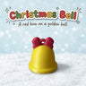 Christmas Bell 3D printed holiday bell with a red bow by Cosmic 3D Creations, on a frosty white surface