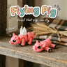 Flying Pig 3D printed articulated flexi toy by Cosmic 3D Creations, on a farmhouse shelf with wheat