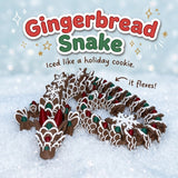 Gingerbread Snake 3D printed articulated flexi toy by Cosmic 3D Creations, on a frosty white surface