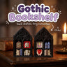 Gothic Bookshelf 3D printed clicker fidget toy in Chest and Heart styles, on a candlelit desk