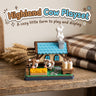 Highland Cow Playset 3D printed farmhouse with two cows and milk bottles, on a farmhouse shelf