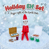 Holiday Elf Set 3D printed elf with pizza, donuts, cookies and mugs by Cosmic 3D Creations, on a frosty white surface