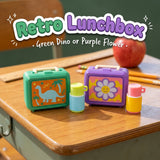 Retro Lunchbox 3D printed clicker fidget toy, Green Dino and Purple Flower lids with thermoses
