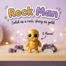 Rock Man 3D printed articulated flexi toy, on a shelf with crystals
