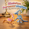 Skeleton Parasaurolophus 3D printed articulated flexi toy by Cosmic 3D Creations, on a wooden desk with a fern