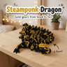 Steampunk Dragon 3D printed articulated flexi toy by Cosmic 3D Creations, on a cozy shelf with fairy lights