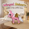 Winged Unicorn 3D printed articulated flexi toy by Cosmic 3D Creations, on a cozy shelf with fairy lights