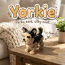 Yorkie 3D printed articulated flexi toy by Cosmic 3D Creations, on a cozy side table with a knit blanket